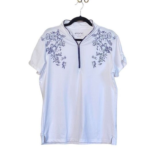 Etonic White Floral Short Sleeve Quarter Zip Golf Shirt Size XL - Picture 7 of 7